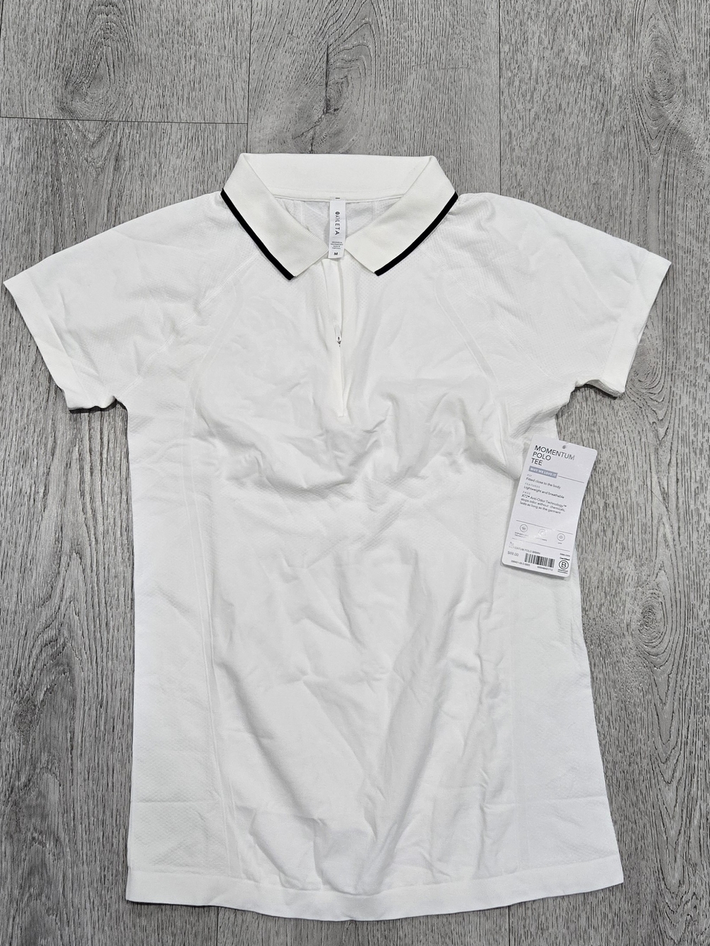 Athleta Momentum Polo Tee White Black Trim Quarter Zip Golf Tennis M NWT - Picture 15 of 15